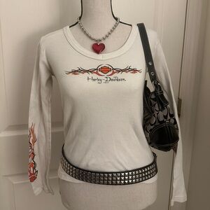 Harley-Davidson White and Orange Long Sleeve Tee